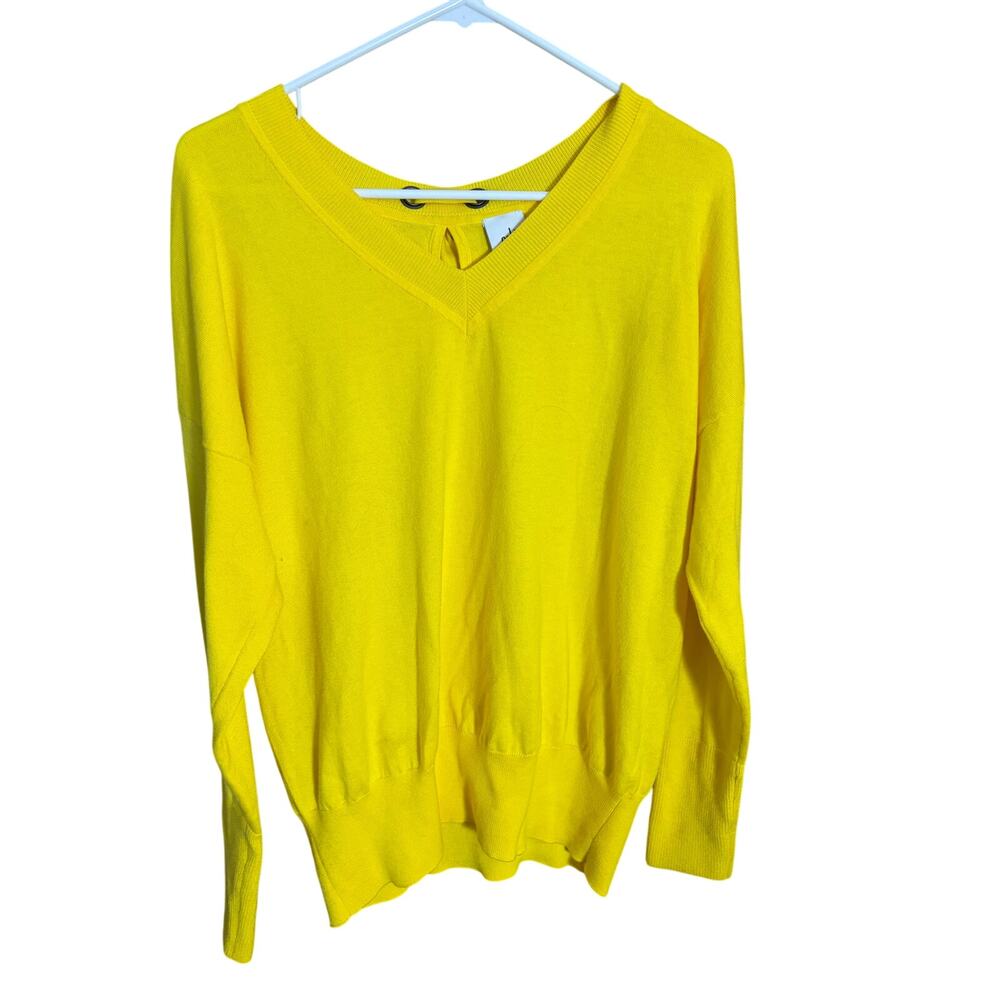 Cabi Yellow Tie Back Sweater Size L Bright Knit Pullover V Neck Lightweight Chic